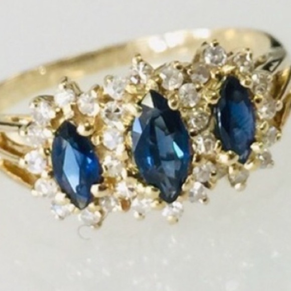14k Natural Sapphire and Diamond Halo ring